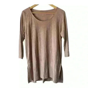 Pure Jill Women's 3/4 Sleeve High Low Tunic Size M Scoop Neck‎ Pink Rose Cotton